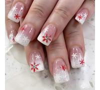 Chenxi Studio Unghie finte quadrate natalizie a pressione, lucide, invernali, unghie finte, coperture complete, unghie artificiali in acrilico, 24 pezzi