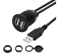 chenyang Cavo di prolunga USB 2.0 da 1 maschio a 2 femmina per montaggio a incasso per cruscotto auto, impermeabile, antipolvere