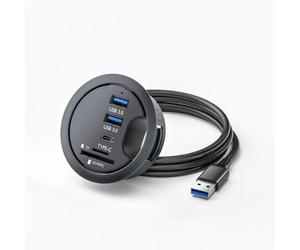 chenyang HUB desktop USB 3.0 con montaggio a incasso, 2 porte USB 3.0/1 porta USB C Foro passacavo HUB da 2,36" (60 mm) con porta per lettore di schede SD/TF