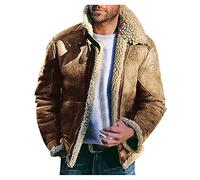 CHENYM Giacca in pelle scamosciata da uomo con imbottitura in pelliccia di agnello con colletto alto, giacca bomber Trucker, jeans con chiusura a strappo, colletto a risvolto, cappotto di pelliccia,