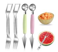 CHENYU 4 Pezzi Cucchiaio Per Anguria Taglia Anguria A Cubetti Multifunzionali Forchetta Per Anguria In Acciaio Inossidabile Affettatrice Per Anguria 2 In 1 Strumenti Per Intagliare La Frutta