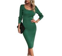 CHENZKBD Abiti da Donna Abiti di Lana A Maniche Lunghe per Colletto Quadrato per Donne Autunno E Temperamento Invernale Elegante Abito Lungo Dell'anca-Verde-m