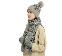 CHENZKBD Set Cappello Sciarpa Guanti Invernali Giove per La da Gigotto Invernale Femminile Caldi E Comodi-Grigio Chiaro
