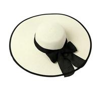 CHENZKBD Sombrero de paja Elegante Borde Gran Tamaño sol Plegable Satón Mareado Bow Dome GAT-Blanco