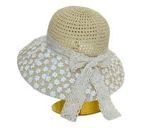 CHENZKBD Sombrero de paja Encaje para Mujeres Verano sol-Beige Floral Pequeño-código Universal