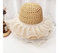 CHENZKBD Sombrero de paja Encaje para Mujeres Verano sol-Beige Perlas-código Universal