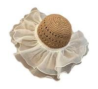 CHENZKBD Sombrero de paja Encaje para Mujeres Verano sol-Pearl Lace Caki-código Universal