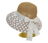 CHENZKBD Sombrero de paja Encaje para Mujeres Verano sol-pequeño Caqui Floral-código Universal