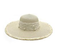 CHENZKBD Sombrero de paja Gombado Reverso Perlas Grandes Biz-Beige-Ajustable