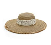 CHENZKBD Sombrero de paja Gombado Reverso Perlas Grandes Biz-Caqui-Ajustable