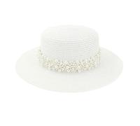 CHENZKBD Sombrero de paja Las Mujeres Viaje sol Plano al AIRE Libre Viajes Mar Vacaciones Playa-Blanco-Ajustable