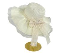 CHENZKBD Sombrero de paja Mesh Encaje Verano Gran sol Marzo Playa Vacaciones sol-Leche Blanca-56-59 Cm