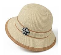 CHENZKBD Sombrero de paja Nuevo Pescador Camelia Primavera Y Verano-Beige-Ajustable (55-60 Cm)