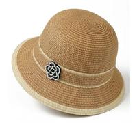 CHENZKBD Sombrero de paja Nuevo Pescador Camelia Primavera Y Verano-Caqui-Ajustable (55-60 Cm)