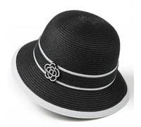 CHENZKBD Sombrero de paja Nuevo Pescador Camelia Primavera Y Verano-Negro-Ajustable (55-60 Cm)