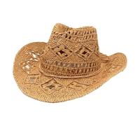 CHENZKBD Sombrero de paja Nuevo Tejido A Mano Hollow Spring Y Verano Transpirable-Caqui-Ajustable (55-60 Cm)