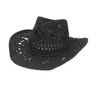 CHENZKBD Sombrero de paja Nuevo Tejido A Mano Hollow Spring Y Verano Transpirable-Negro-Ajustable (55-60 Cm)