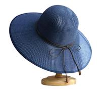 CHENZKBD Sombrero de paja Summer sol GAT, Mujer, Solio Playa Paja, Viajes del Elegante-Azul Marino-56-58 Ajustable