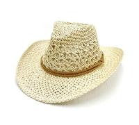 CHENZKBD Sombrero de paja Vaquero Occidental Retro Hecho A Mano para Acampar Montañismo Y Todo El Partido-Beige-Ajustable