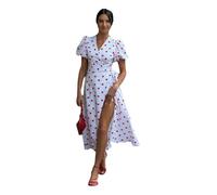 CHENZKBD Vestito Donna Nastro A V del Scollo Floreale da Maniche Soffio Manica Corta-Amo La Stampa su Sfondo Bianco-l