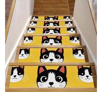 CHENZZZZ 15 gradini per scale in legno per interni con autoadesivo, 20,3 x 76,2 cm, antiscivolo, con faccia di gatto e zampe, gradini per scale