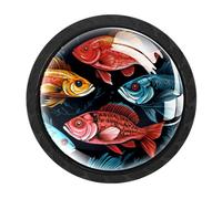 CHENZZZZ 4 pomelli rotondi per armadietti per casa, armadio, ufficio, cucina, comò e armadietto, a forma di pesce carino, maniglia per cassetti in vetro fai da te con viti