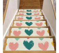 CHENZZZZ Confezione da 15 cuori disegnati a mano (2) tappetini per gradini in legno per interni, antiscivolo, per scale, per animali domestici, bambini e anziani