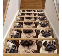 CHENZZZZ Divertenti carlini cartoni animati cuccioli (4) tappetini per scale, gradini in legno per interni, runner per scale per animali domestici, antiscivolo, in legno, gradini riutilizzabili, set