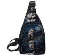 CHENZZZZ Piccolo zaino a tracolla, borsa a tracolla, borsa da petto, zaino da giorno, gufo sbarrato si siede immobile al chiaro di luna blu, Multicolore 01, 11.8x7x1.5in/30x18x4cm