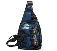 CHENZZZZ Piccolo zaino a tracolla, borsa a tracolla, borsa da petto, zaino da giorno, gufo sbarrato si siede immobile al chiaro di luna blu, Multicolore 14., 11.8x7x1.5in/30x18x4cm