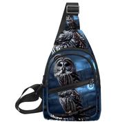 CHENZZZZ Zaino a tracolla per escursioni e viaggi (gufo sbarrato si siede immobile al chiaro di luna blu), Multicolore 15., 11.8x7x1.5in/30x18x4cm