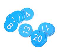 CHEOTIME 20 Pack Numbered Hanging Tags for Beekeeping & Livestock,Durable ABS Plastic Animal ID Labels (1-20, 3.6cm) with Pre-Drilled Holes for Pins (Blue)