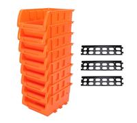 CHEOTIME 8PCS Wall Mounted Storage Bins Parts Rack and 3 Tracks, Garage Plastic Hanging Storage Organizer Shop Tool for Screws Nuts Bolts Nails Men Gift Small Hardware Parts, Orange