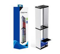 CHEOTIME Double Video Game Storage Tower Universal for PS 5 4 3 2, 36 Game Discs Storage Holder Shelf, DVD And Blue Ray Disks Organizer