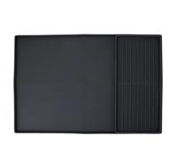 CHEOTIME Silicone Coffee Mat, Dual Zone Kitchen Counter Protector with Drying Tray and Raised Edge, Non Slip Bar Mat for Espresso Machine (Black)