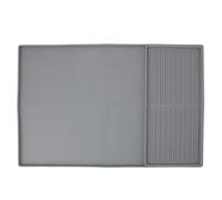 CHEOTIME Silicone Coffee Mat, Dual Zone Kitchen Counter Protector with Drying Tray and Raised Edge, Non Slip Bar Mat for Espresso Machine (Gray)