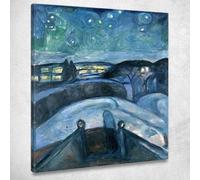CheQuadro! Notte Stellata Edvard Munch, em33 quadro stampato su tela, Fine Art assemblato pronto da appendere 40x32 cm