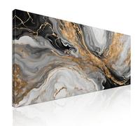 CheQuadro! Quadro astratto colorato su tela, perfetto per il soggiorno Marmo Dorato e Toni Monocromatici intelaiato pronto da appendere absh27-150x70 cm