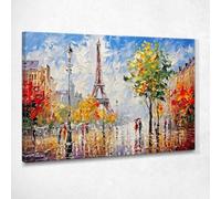 CheQuadro! Quadro astratto moderno, città su tela, decorazione parete soggiorno, Passeggiata Autunnale a Parigi con Vista sulla Torre Eiffel, su tela pronto da appendere ct21-150x105 cm
