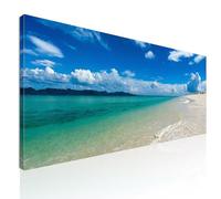 CheQuadro! Quadro grande mare per soggiorno, quadro paesaggio moderno XXL Spiaggia deserta con Mare Turchese e Cielo Blu stampa su tela, intelaiato pronto da appendere seal11-80x30 cm