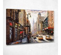 CheQuadro! Quadro metropolitano astratto, arredamento soggiorno moderno, decorazione parete, Strade di New York con Taxi Gialli e Skyline Urbano, su tela pronto da appendere ct29-170x120 cm