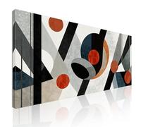 CheQuadro! Quadro moderno astratto su tela per il soggiorno Geometrie Dinamiche in Bianco, Nero e Rosso intelaiato pronto da appendere absh20-90x40 cm