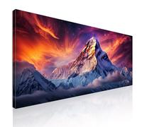 CheQuadro! Quadro montagne di notte, vista notturna montagne, montagne e stelle, stella cometa, Maestoso picco di montagna innevato illuminato da un tramonto spettacolare mow17-120x50 cm