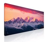 CheQuadro! Quadro montagne e colline al tramonto, tramonto rosso e giallo, quadro xxl, decorazione da parete, quadro moderno soggiorno, Alba sulle maestose montagne innevate mow32-200x80 cm