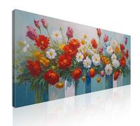 CheQuadro! Quadro rettangolare moderno, quadro xxl per corridoio, Bouquet Colorato di Fiori in Vasi Decorativi, su tela, intelaiato pronto da appendere bow5-90x40 cm