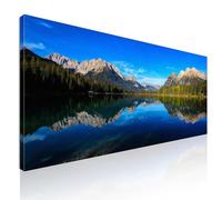 CheQuadro! Quadro soggiorno grande, quadro montagne, decorazione da parete, quadro moderno soggiorno, Lago con acqua cristallina e cime montuose mow1-150x60 cm