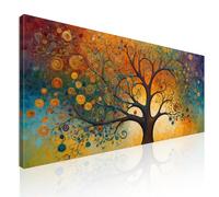 CheQuadro! Quadro xxl soggiorno, camera da letto, quadro largo, Albero della Vita con Motivi Astratti e Colori Vivaci, su tela, intelaiato pronto da appendere bow2-150x70 cm