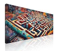 CheQuadro! Stampa su tela per camera da letto, quadro astratto Labirinto Multicolore di Luci e Ombre intelaiato pronto da appendere absh24-90x40 cm