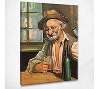 CheQuadro! Teomondo Scrofalo Bevitore di Vino Vecchio con Boccale DeCurtis, Quadro, 50x70 cm, Classico, Indoor, A Parete