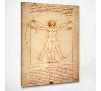 CheQuadro! Uomo Vitruviano Da Vinci Leonardo quadro stampato su tela ldv25, 100x70 cm